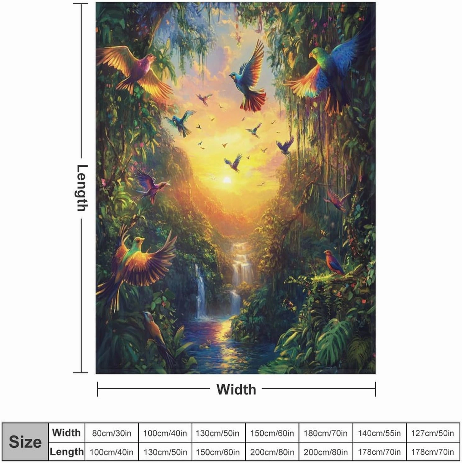 Colorful Parrot Bird Throw Blanket, Soft Cozy Warm Sunset Tropical Jungle Stream Flannel Blankets for Sofa Couch Bed, 60x80 Inch