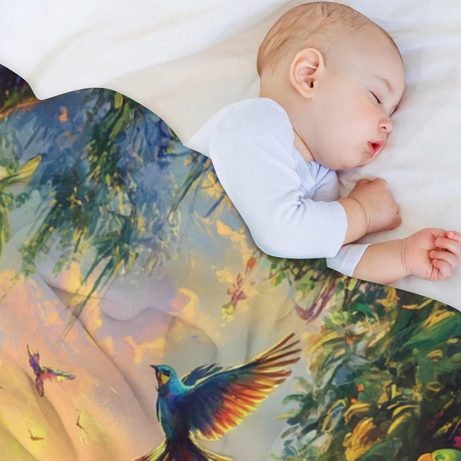 Colorful Parrot Bird Throw Blanket, Soft Cozy Warm Sunset Tropical Jungle Stream Flannel Blankets for Sofa Couch Bed, 60x80 Inch