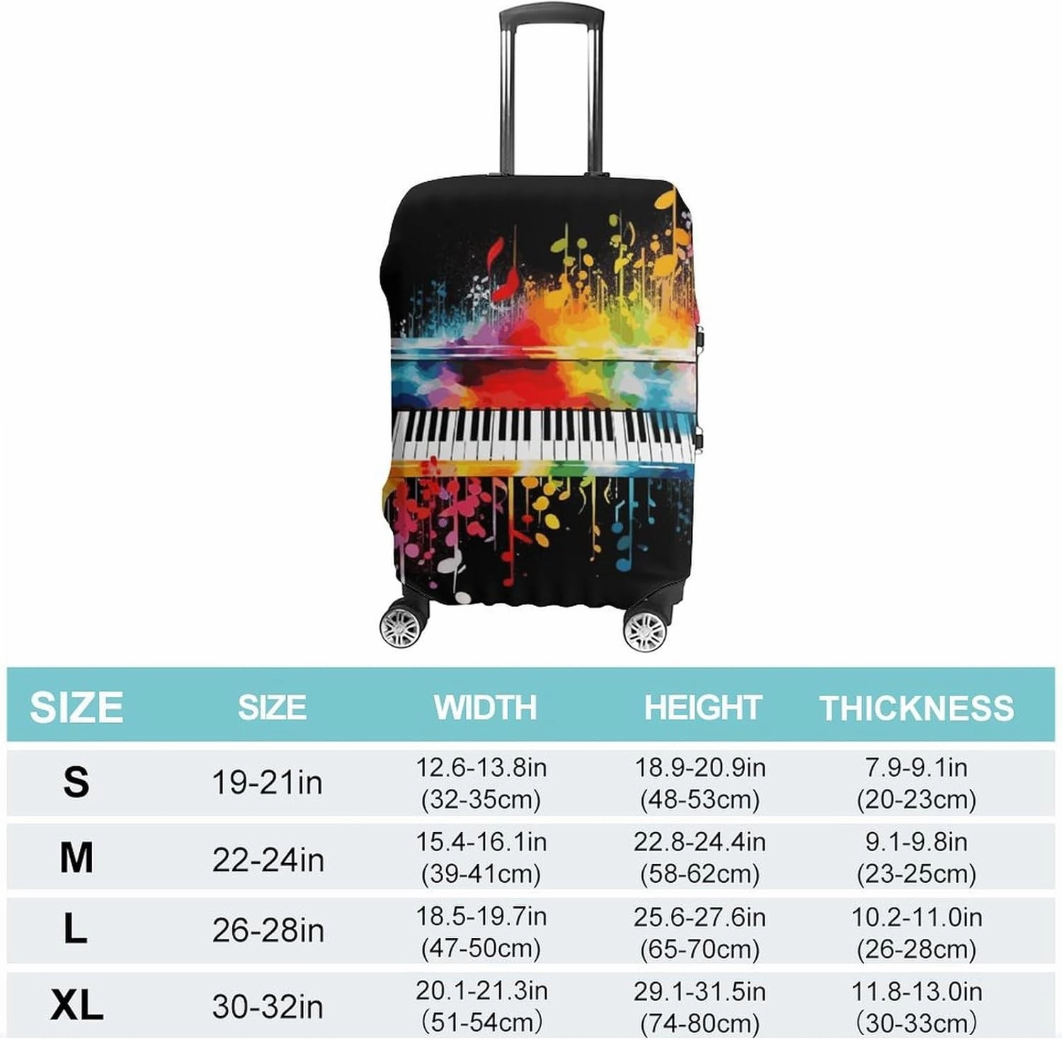 Colorful Piano Keyboard Music Note Luggage Cover Simple And Generous Suitcase Dust Cover Washable, Scratch Resistant for 19-32 Inch Suitcase M