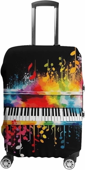 Colorful Piano Keyboard Music Note Luggage Cover Simple And Generous Suitcase Dust Cover Washable, Scratch Resistant for 19-32 Inch Suitcase M
