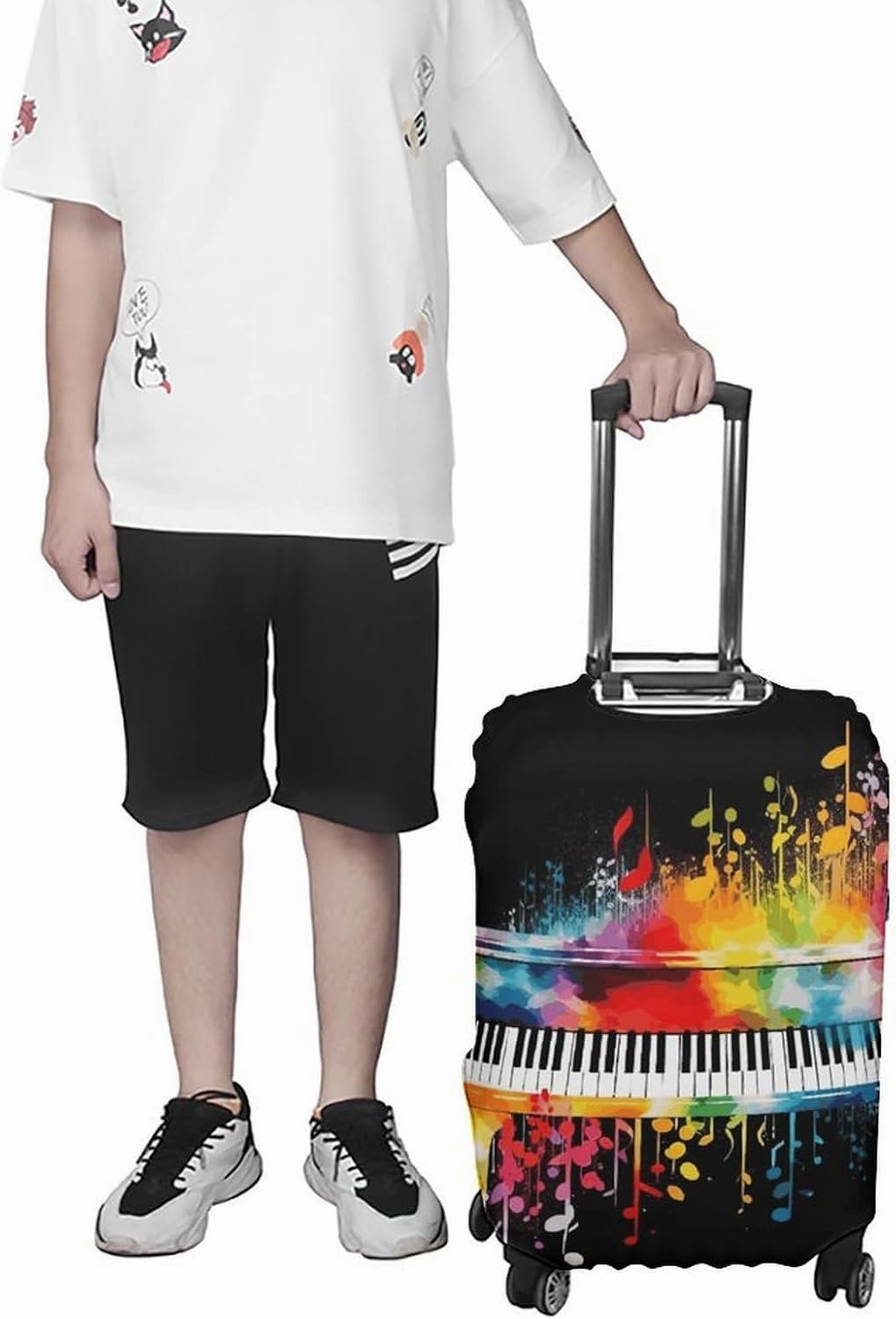 Colorful Piano Keyboard Music Note Luggage Cover Simple And Generous Suitcase Dust Cover Washable, Scratch Resistant for 19-32 Inch Suitcase M