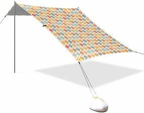 Colourful Checks Foldable Beach Canopy UPF50 Easy Setup Portable Sunshade with Sturdy Poles, Sandbags and Shovel for Camping, Picnics, Backyard