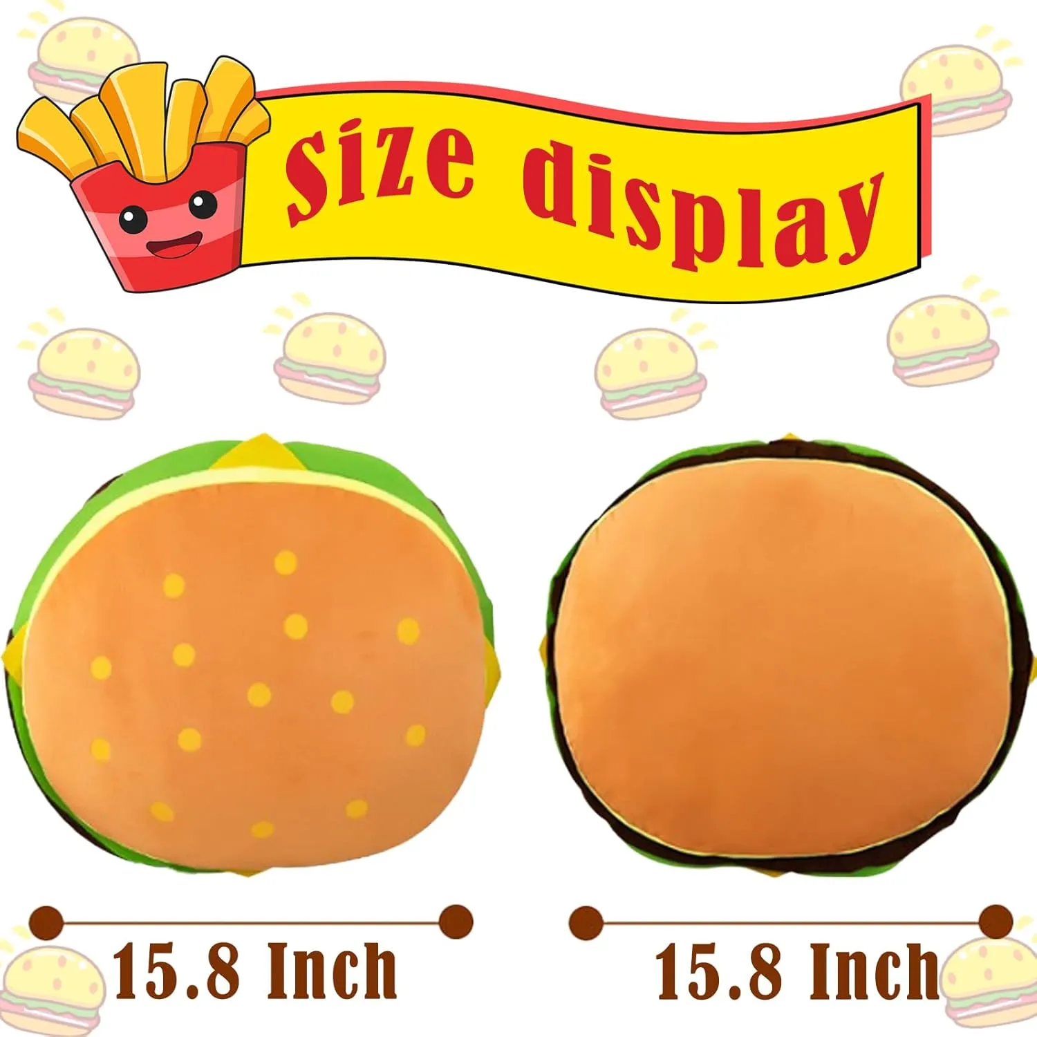 Comfy Food Pillows Toy Plush, Soft, Cuddly, and Irresistible Pefect Toys Gift for Kids and Friends (Hamburg, inch, 15.8)
