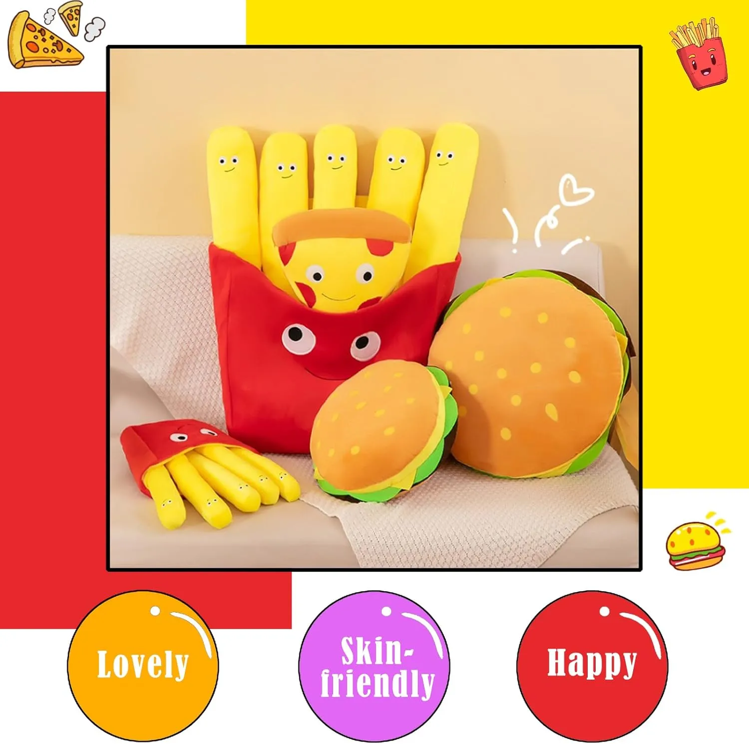 Comfy Food Pillows Toy Plush, Soft, Cuddly, and Irresistible Pefect Toys Gift for Kids and Friends (Hamburg, inch, 15.8)