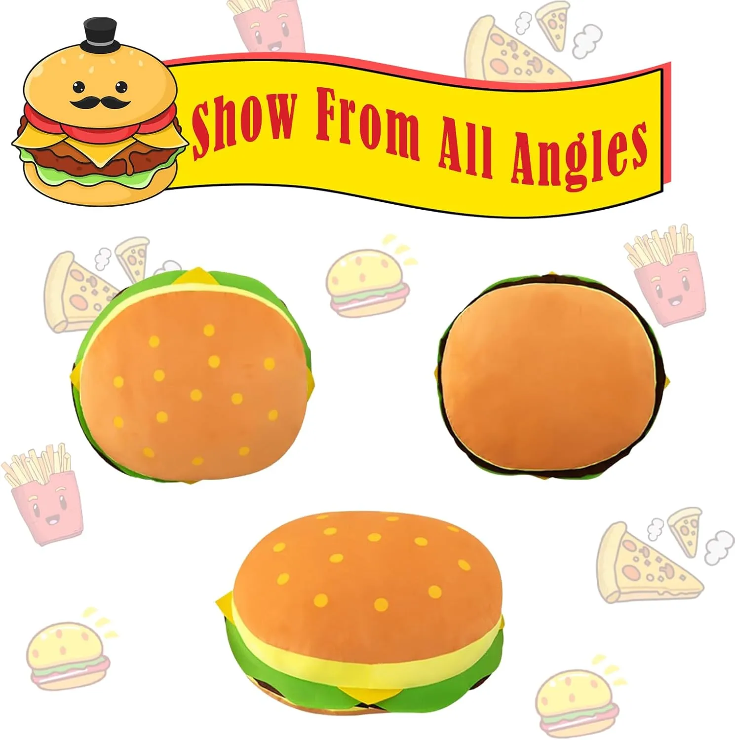 Comfy Food Pillows Toy Plush, Soft, Cuddly, and Irresistible Pefect Toys Gift for Kids and Friends (Hamburg, inch, 15.8)