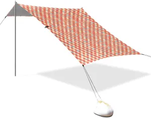 Coral Pink Grids Foldable Beach Cabana UPF50  Protection Waterproof Sun Shelter with Sand Shovel for Backyard, Grassland, Park