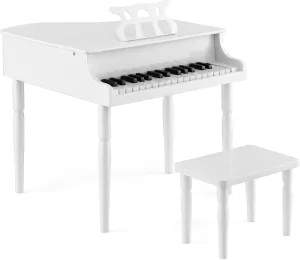 Costzon Classical Kids Piano, 30 Keys Wood Toy Grand Piano with Music Stand and Bench, Mini Musical Toy for Child, Ideal for Children's Room, Toy Room, Best Gifts (4 Straight Leg, White)