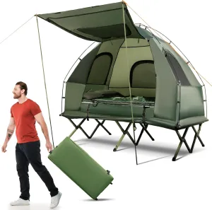 Cot Tent, 5-in-1 Elevated Camping Cot Combo with Air Mattress & Pillow, Sleeping Bag, Outdoor Single Camping Bed for Adults, Portable Tent Cots for Camping, Hiking, Backpack Travel