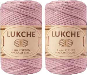 Cotton Braided Macrame Cord 3mm x 93yards (279 Feet), Colored Cotton Rope, Macrame Yarn, Colorful Cotton Craft Cord for Wall Hanging, Plant Hangers, Crafts, Knitting, (Dusty Rose, 3mm 2 Skein)