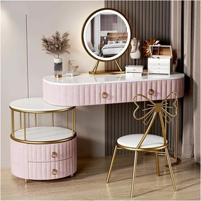 Countertop Dresser Combination Makeup Table Storage Cabinet Cosmetic Storage Room with LED Makeup Mirror (Color : Gray, Size : Style 1) (Pink Style 1) (Pink Style 1)