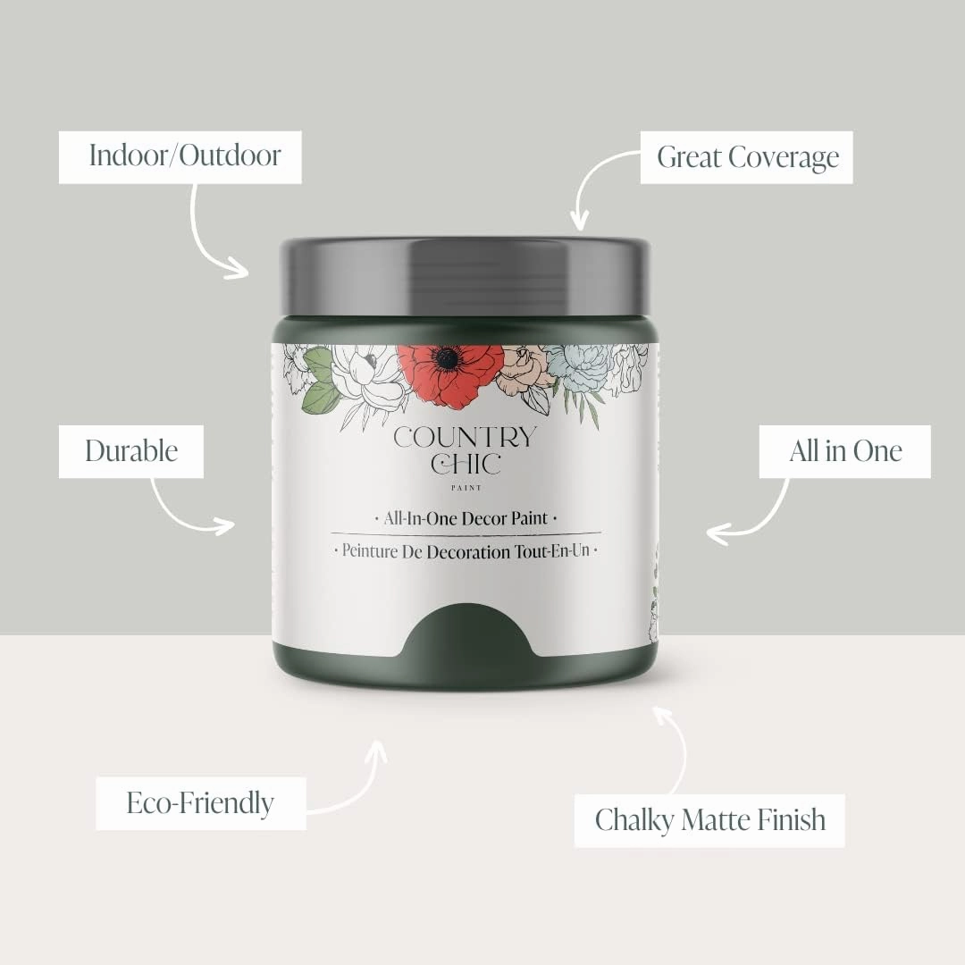 Country Chic All-in-One Chalk Paint for Furniture, Cabinets, Home Decor, Eco-Friendly, Matte Finish, Built-In Primer & Top Coat for Wood, Metal - Hollow Hill (Dark Green) - Pint 16 oz (475 ml)