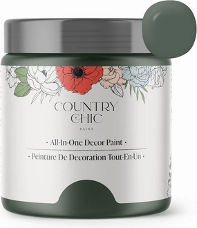 Country Chic All-in-One Chalk Paint for Furniture, Cabinets, Home Decor, Eco-Friendly, Matte Finish, Built-In Primer & Top Coat for Wood, Metal - Hollow Hill (Dark Green) - Pint 16 oz (475 ml)