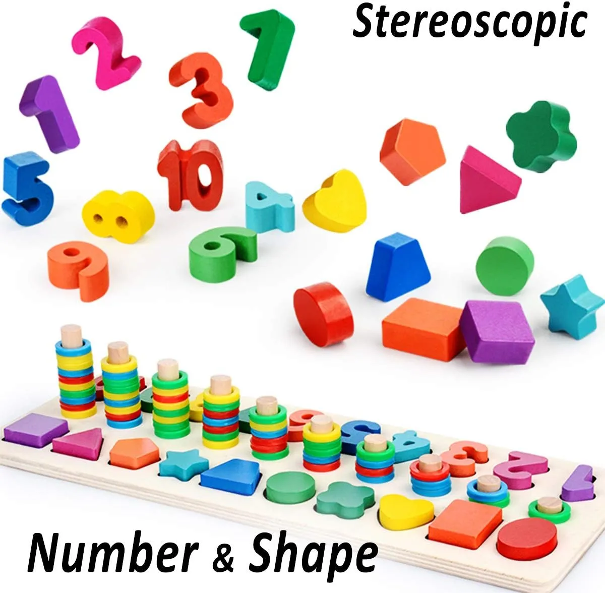 CozyBomB™ Montessori Educational Wooden Toys for Kids Toddler Number Puzzles Sorter Counting Shape Stacker Stacking Game Preschool Math Blocks Toys Gifts for Boy Girl Birthdays Christmas Holidays