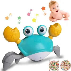 Crawling Crab Baby Toys Crab Toys for Kids with Music, Lights and DIY Stickers Automatically avoids Obstacles,Birthday for Baby Boys and Girls