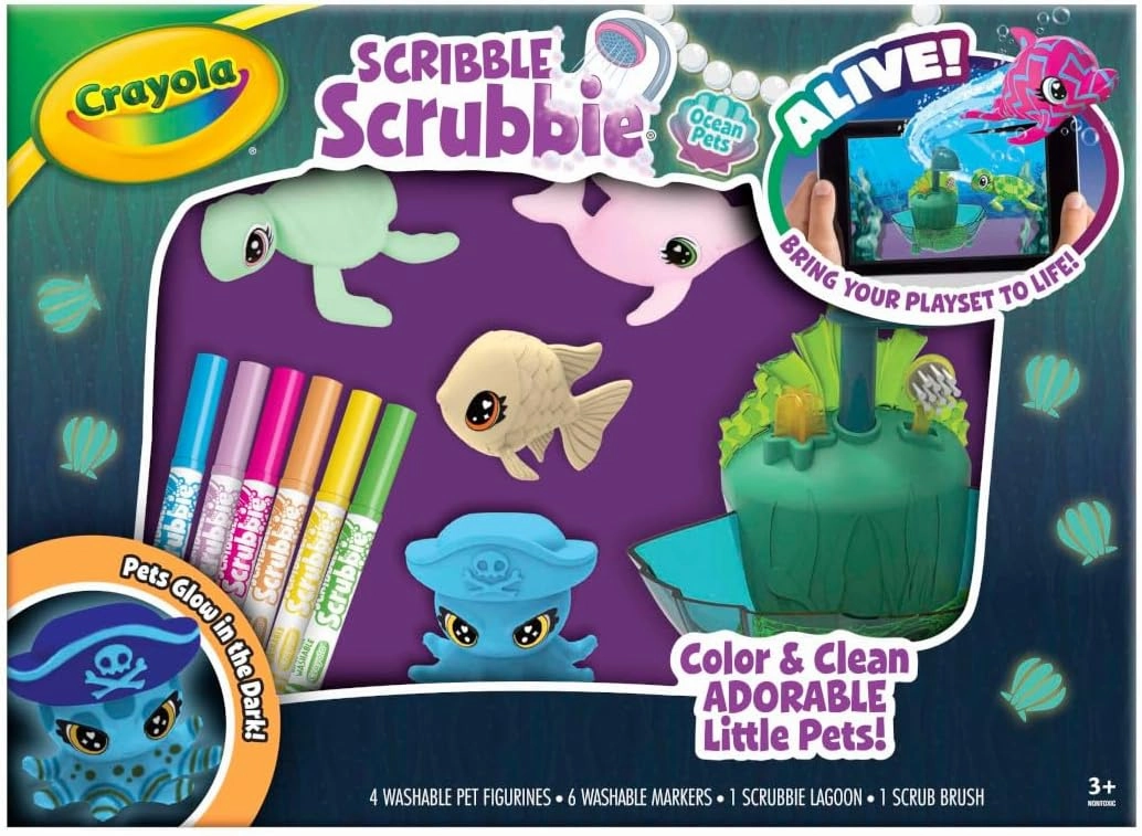 Crayola Scribble Scrubbie Glow Lagoon Pets, Sea Animal Toys, Gifts for for Boys & Girls, 3 