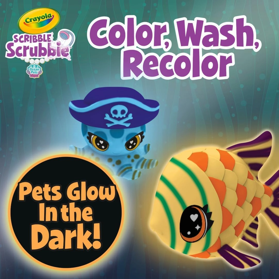 Crayola Scribble Scrubbie Glow Lagoon Pets, Sea Animal Toys, Gifts for for Boys & Girls, 3 