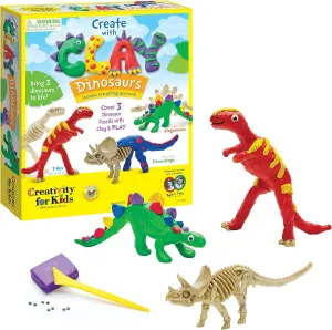 Creativity for Kids Create with Clay Dinosaurs: Craft 3 Dinosaur Toys for Kids Activities, Sensory Craft Kit for Kids Ages 5-8 , Dinosaur Gifts & Kids Toy