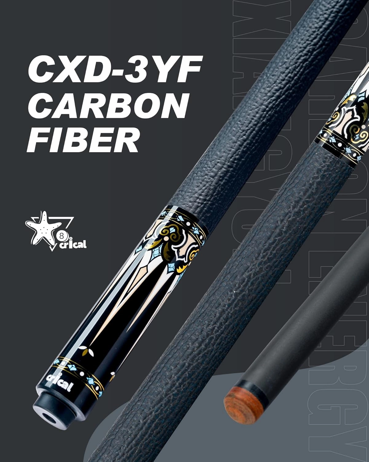 CRICAL Carbon Fiber Pool Cue Stick CXD Series Professional Pool Sticks for Adults Low Deflection Pool Cue Billiard Cues with 12.5mm Tip (Precise, Easy to Control, Pro Taper)