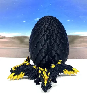 Crystal Winged Dragon with Dragon Egg, 3D Printed Articulated Dragon with Wings, Black and Gold Winged Dragon, Fidget ADHD Autism Toy CW004-BE