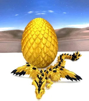 Crystal Winged Dragon with Dragon Egg, 3D Printed Articulated Dragon with Wings, Gold and Black Crystal Winged Dragon, Fidget ADHD Autism Toy CW005-GE