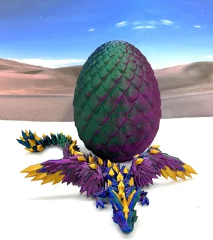 Crystal Winged Dragon With Egg, 3D Printed Articulated Wings, Red Green Blue Gold, Fidget ADHD Autism Toy CW001-RGBGD