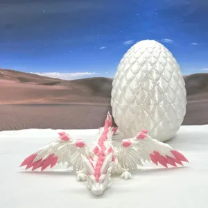 Crystal Winged Dragon with Egg, Articulated Dragon with Wings, 3D Printed White and Pink Crystal Dragon, Fidget Stress Relief Toy Fidget ADHD Autism Toy CW002WP