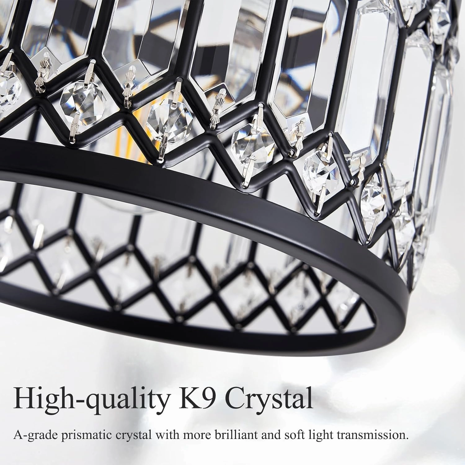 Crystal Black Ceiling Light, Modern Semi Flush Mount Ceiling Lighting Fixture, Round Hallway Lighting Fixtures Chandelier for Kitchen Entryway Bedroom Dining Room, 3-Light, 12.2 Inch