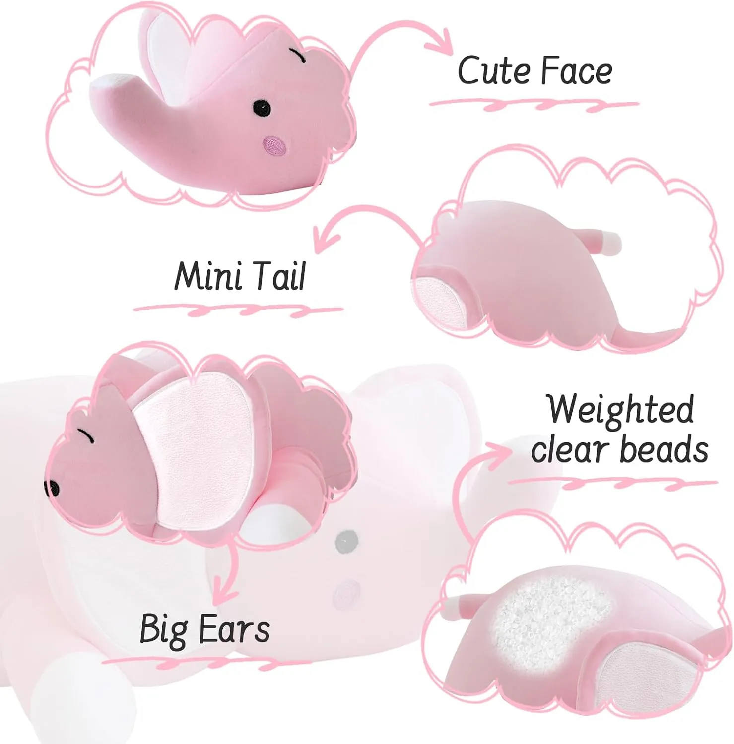 CSVBTRF Weighted Stuffed Animal, 4.2 lbs 23" Elephant Plush Hugging Pillow for Kids Gift - Elephant Stuffed Animals