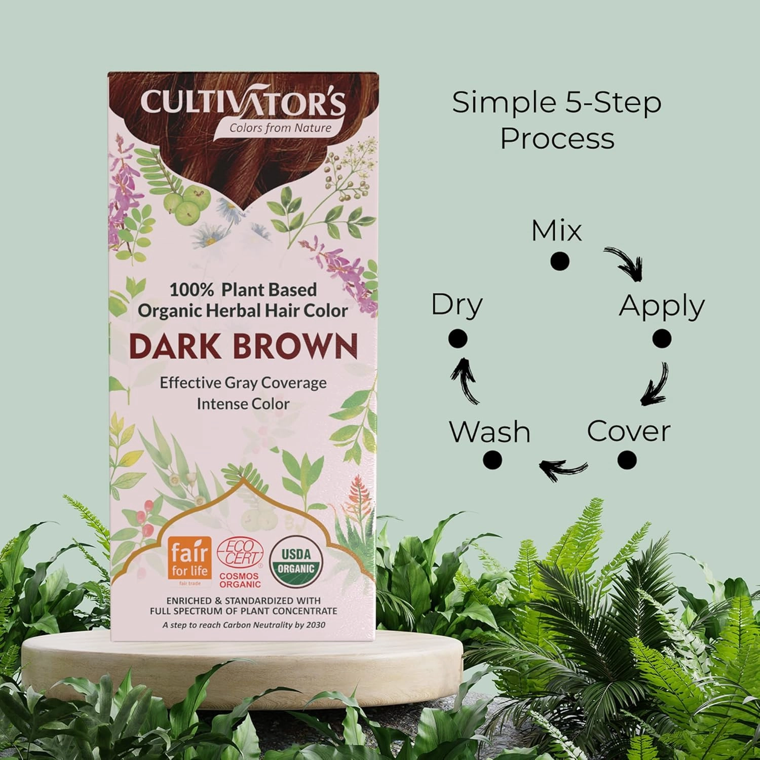 Cultivator's Organic Hair Dye - Ammonia-Free Natural Powder for Women and Men (Dark Brown) - 100g