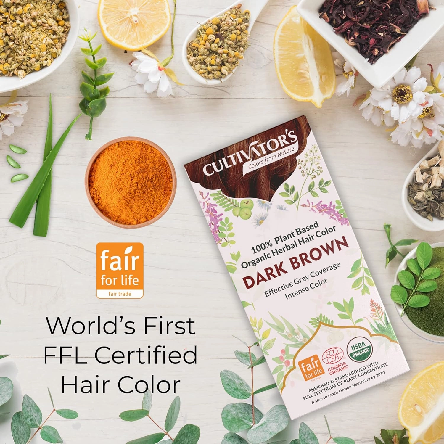 Cultivator's Organic Hair Dye - Ammonia-Free Natural Powder for Women and Men (Dark Brown) - 100g