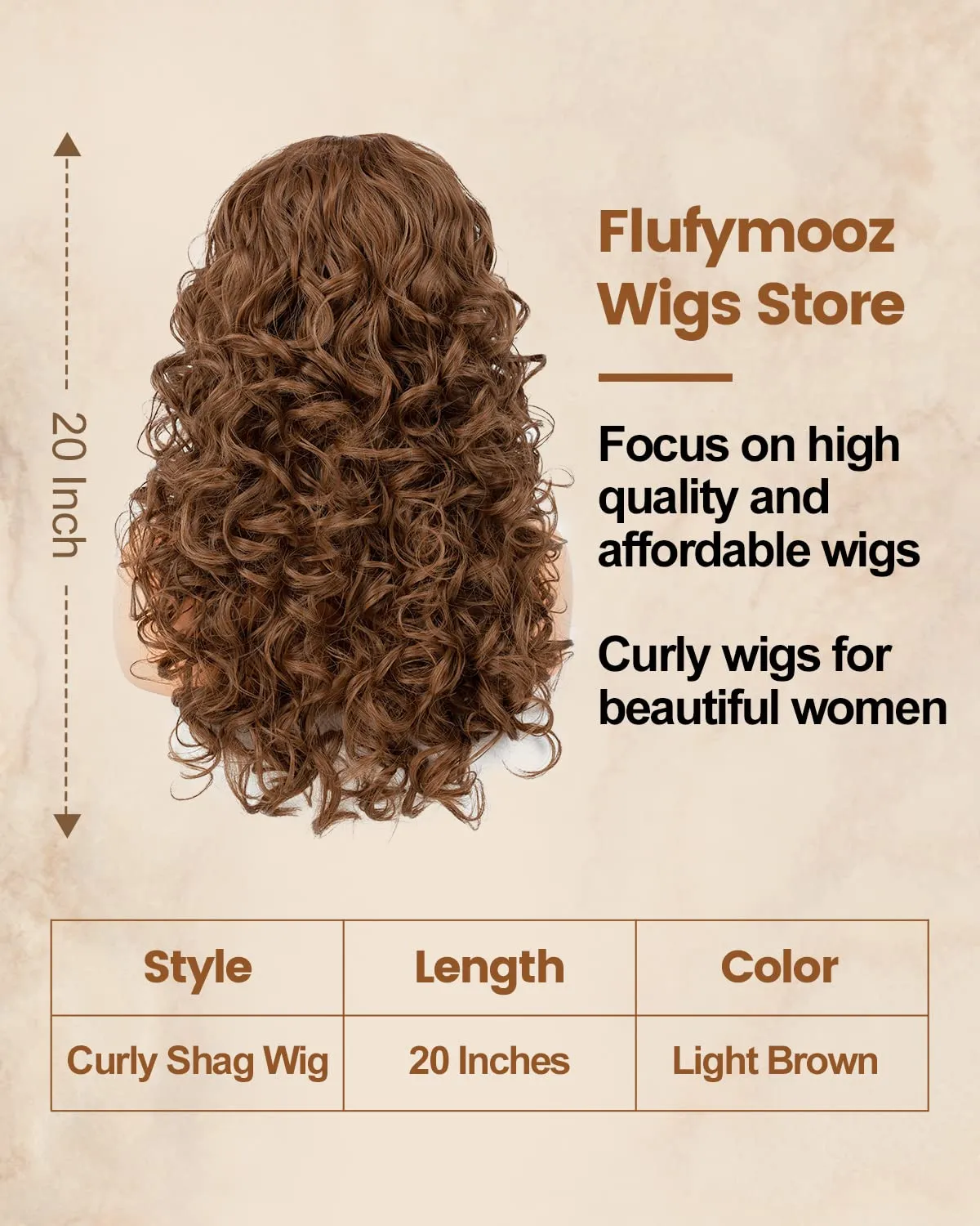 Curly Wig with Bangs for Women FLUFYMOOZ Natural Light Brown Long Curly Wig 21Inch Curls with Wispy Bangs Heat Resist Soft Synthetic Wig for Women Daily Use Party Halloween Cosplay