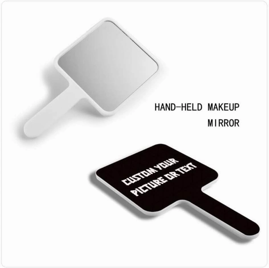 Custom Handheld Makeup Mirrors with Your Image/Text - Hand Held Mirror with Handle for Makeup, Single-Sided Portable Travel Vanity Mirror for Men Women(Square),Custom Design,22 * 12cm