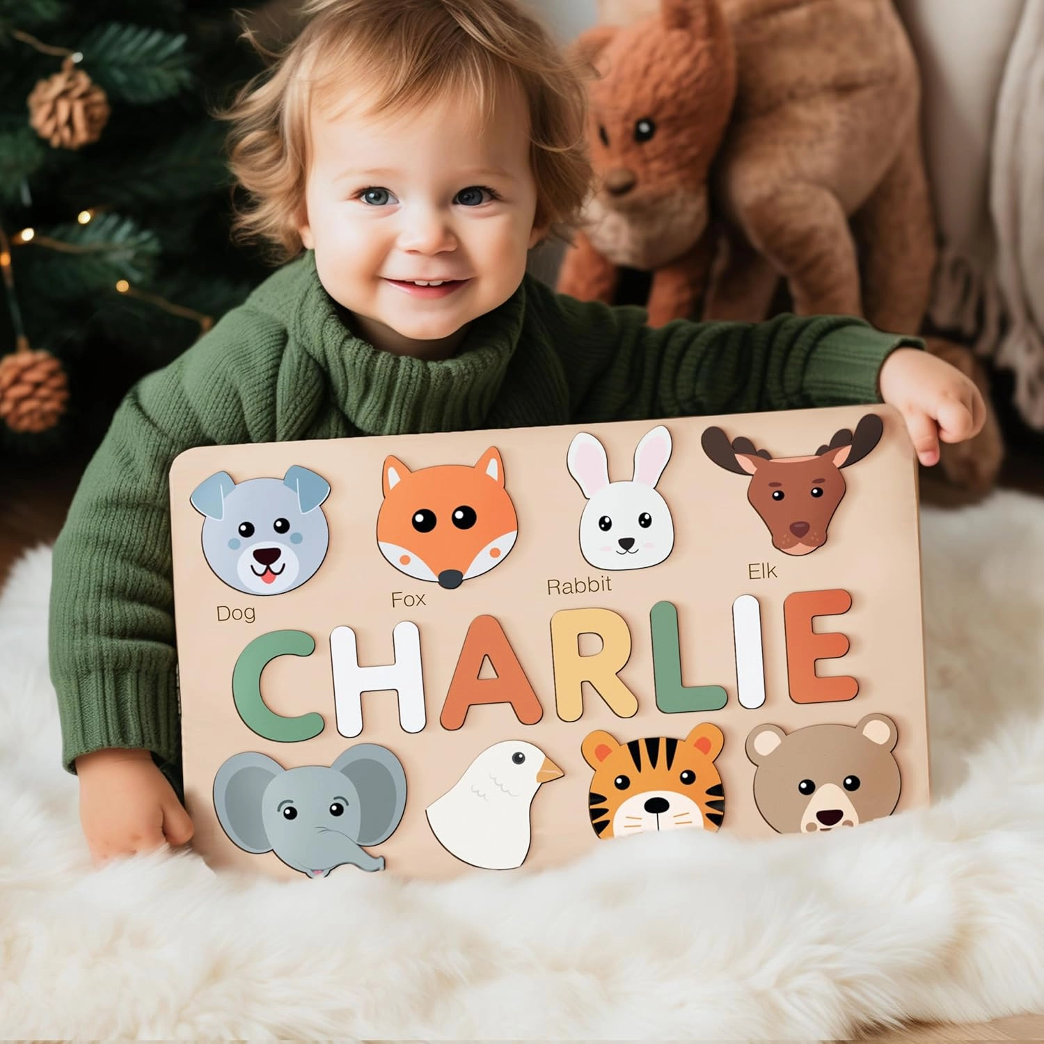 Custom Handmade Puzzles for Toddlers | Multi Color Scheme Options Wooden Name Puzzle | Baby Shower Gift, Easter Gift, New Baby Gift, Christmas Gift, Birthday Gift for Bab, Kid, Toddler | Toddler Toys