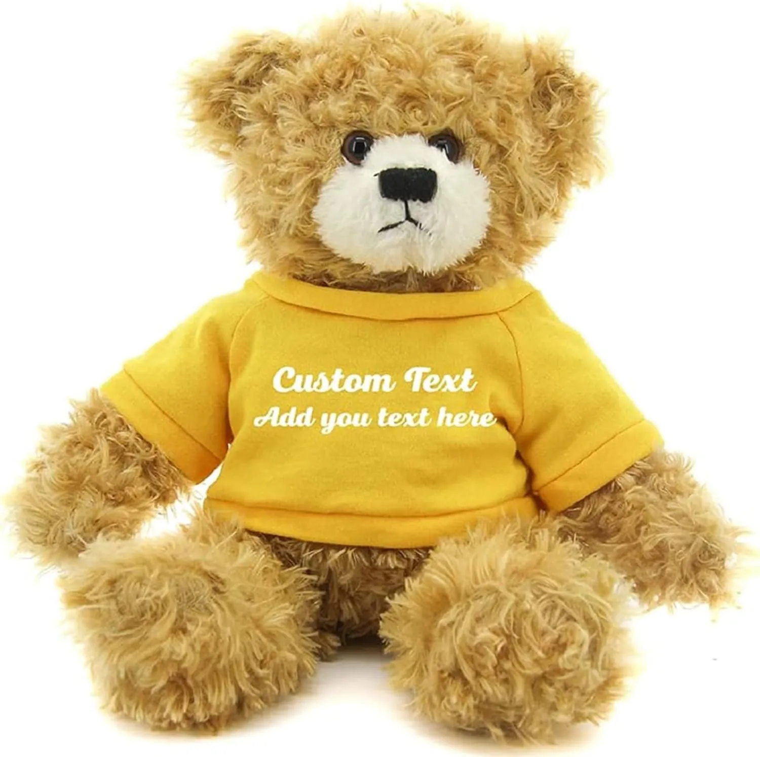 Customized Beige Brandon Bear - 12 inch Personalized Stuffed Bear Plush Toy - Perfect Custom Shirt Bear Gift for Graduation Valentines Graduation Easter Holidays (Yellow Shirt)