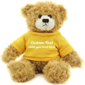 Customized Beige Brandon Bear - 12 inch Personalized Stuffed Bear Plush Toy - Perfect Custom Shirt Bear Gift for Graduation Valentines Graduation Easter Holidays (Yellow Shirt)