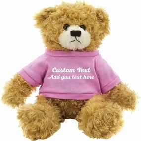 Customized Beige Brandon Bear - 12 inch Personalized Stuffed Bear Plush Toy - Perfect Custom Shirt Bear Gift for Graduation Valentines Graduation Easter Holidays (Pink Shirt)
