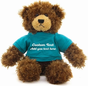 Customized Chocolate Brandon Bear - 12 inch Personalized Stuffed Bear Plush Toy - Perfect Custom Shirt Bear Gift for Graduation Valentines Graduation Easter Holidays (Teal Shirt)
