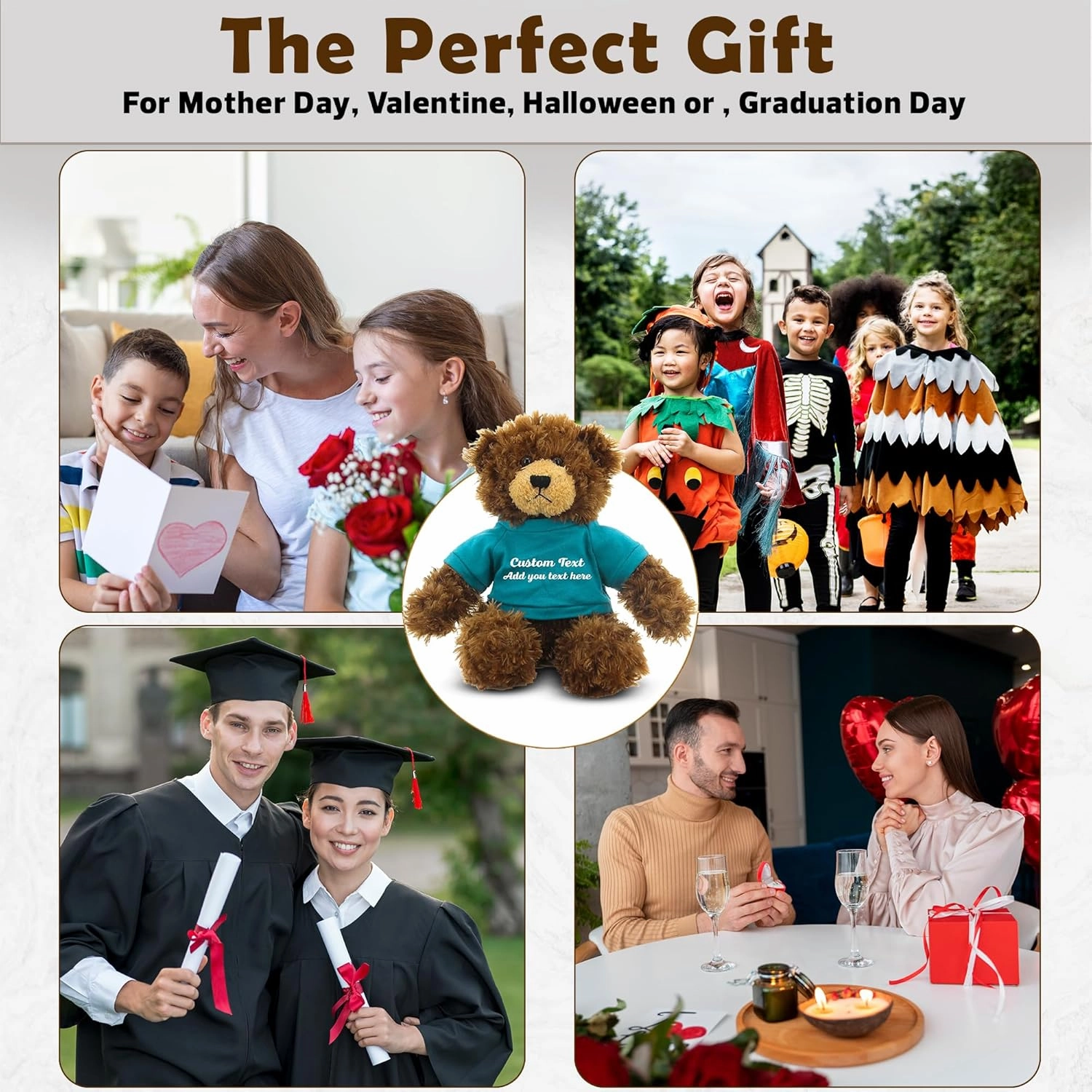 Customized Chocolate Brandon Bear - 12 inch Personalized Stuffed Bear Plush Toy - Perfect Custom Shirt Bear Gift for Graduation Valentines Graduation Easter Holidays (Teal Shirt)