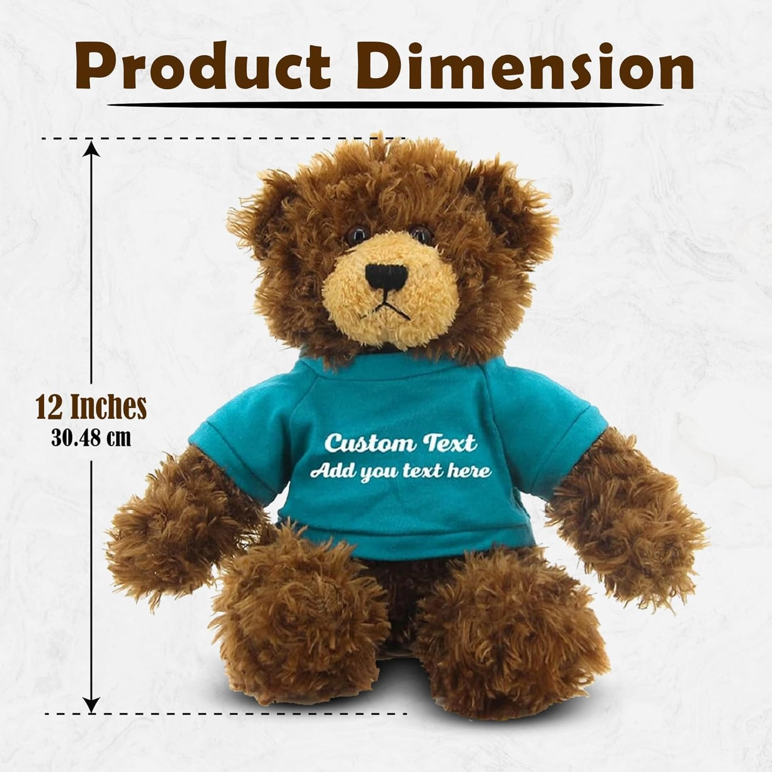Customized Chocolate Brandon Bear - 12 inch Personalized Stuffed Bear Plush Toy - Perfect Custom Shirt Bear Gift for Graduation Valentines Graduation Easter Holidays (Teal Shirt)