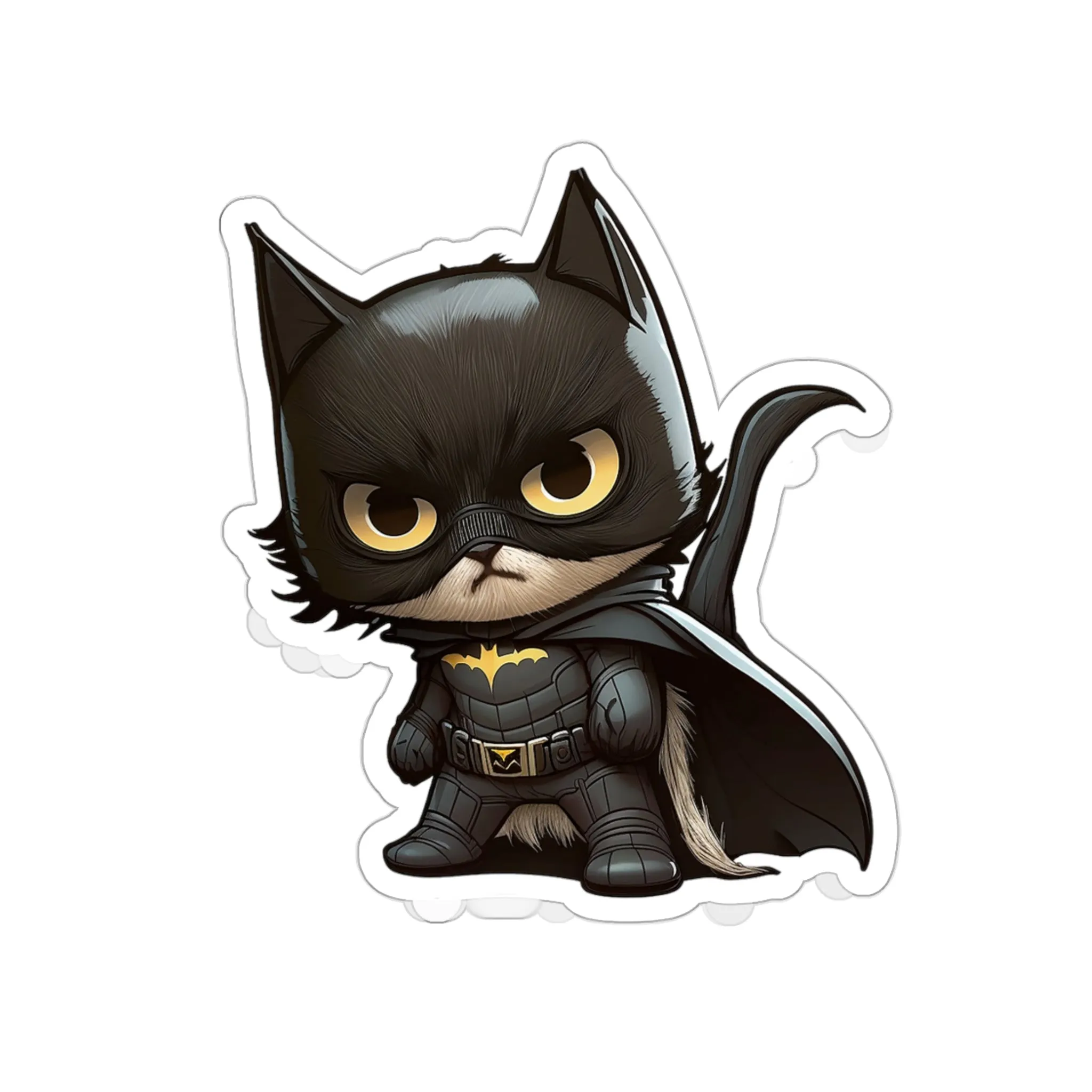 Cute and Fluffy Batcat Kitten Sticker - Ready to Take on the Bad Guys
