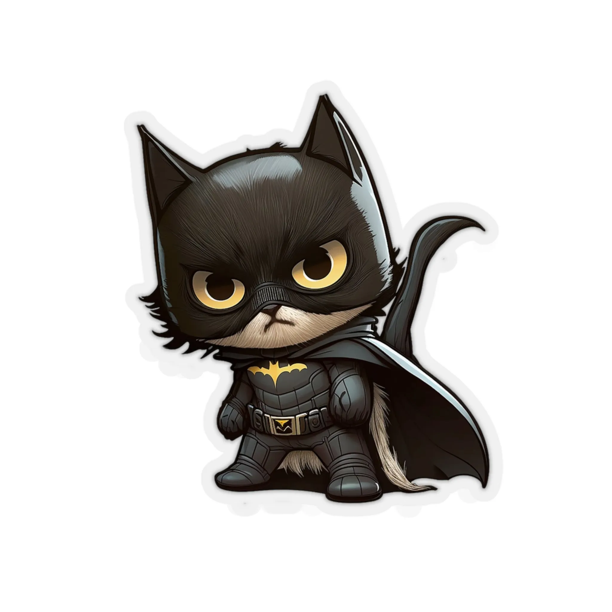 Cute and Fluffy Batcat Kitten Sticker - Ready to Take on the Bad Guys