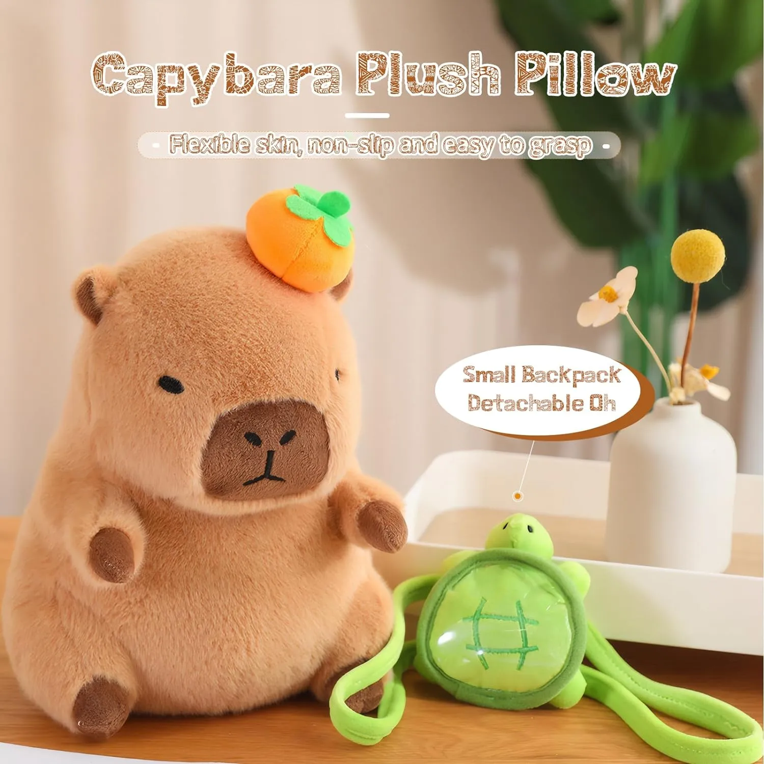 Cute Capybara Plush Kawaii Soft Capybara Plush Doll Pillow with Bread Capybara Stuffed Aniamls Toys for Girls Kids Adults Birthdays Valentines Gift (Capybara Plush with Turtle Backpack)