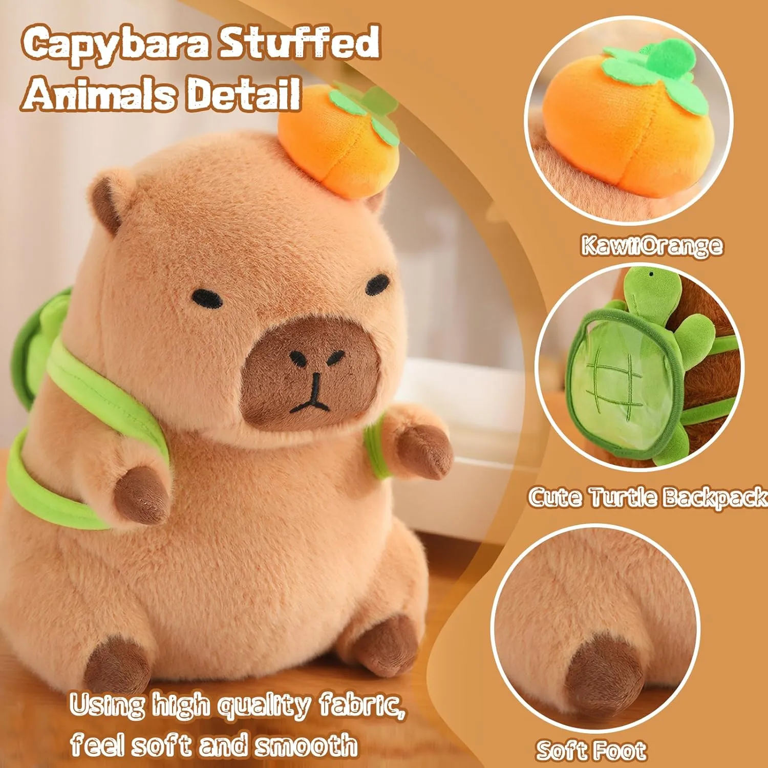 Cute Capybara Plush Kawaii Soft Capybara Plush Doll Pillow with Bread Capybara Stuffed Aniamls Toys for Girls Kids Adults Birthdays Valentines Gift (Capybara Plush with Turtle Backpack)