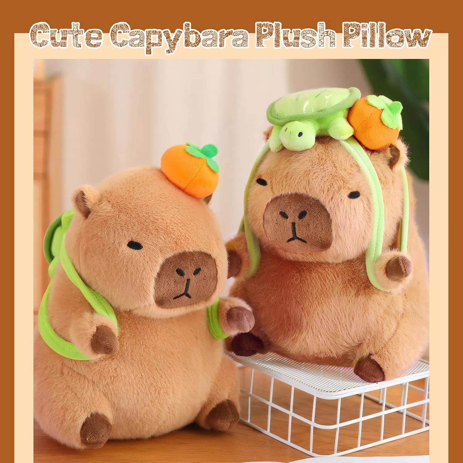 Cute Capybara Plush Kawaii Soft Capybara Plush Doll Pillow with Bread Capybara Stuffed Aniamls Toys for Girls Kids Adults Birthdays Valentines Gift (Capybara Plush with Turtle Backpack)
