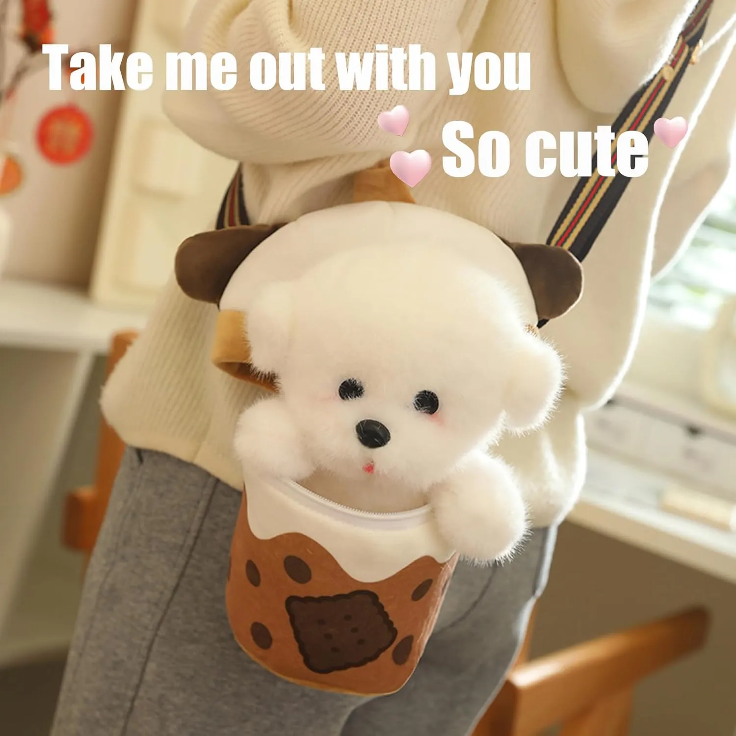 Cute Dog Stuffed Animals，Premium Plush Puppy Stuffed Animal with Backpack 10 Inch Stuffed Dog and Bag Gift for Kids(Color:Dog)