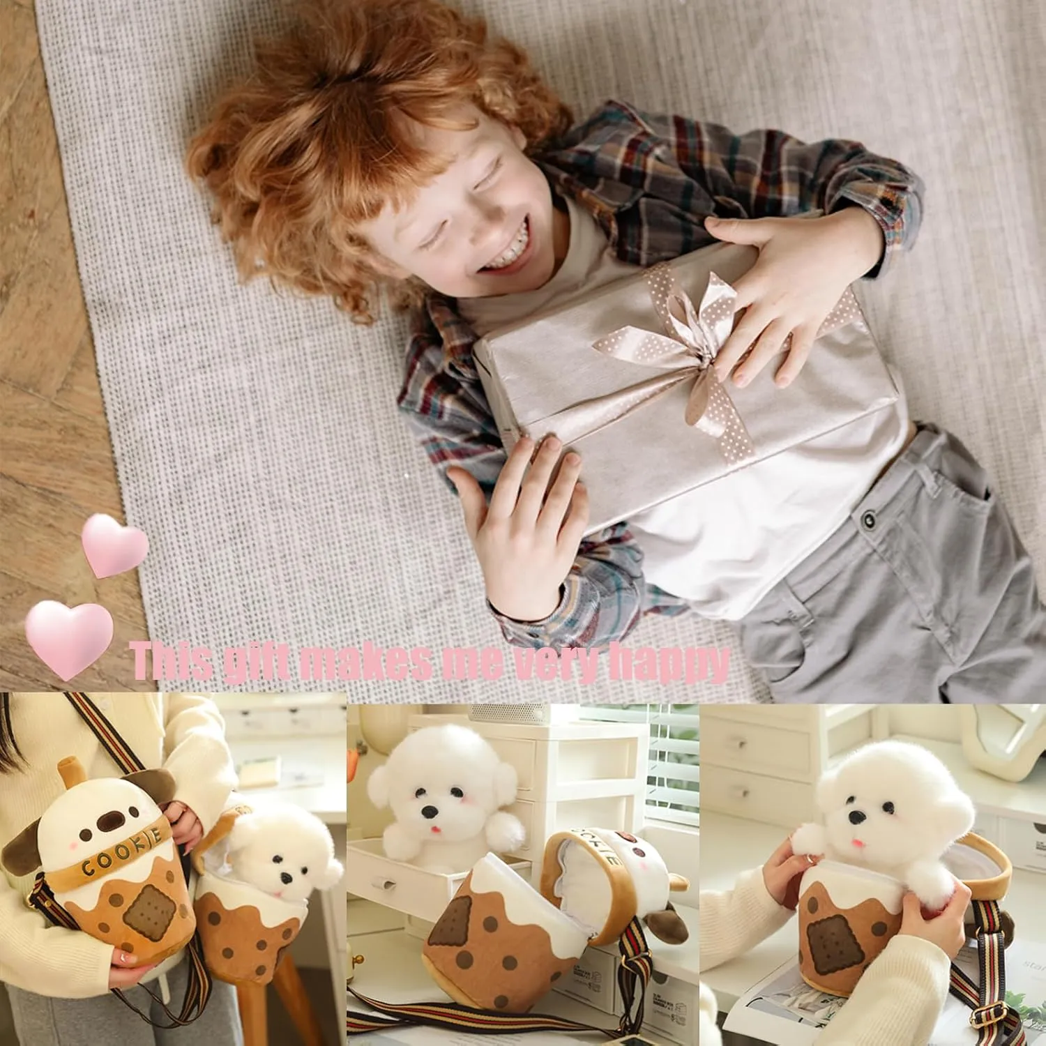 Cute Dog Stuffed Animals，Premium Plush Puppy Stuffed Animal with Backpack 10 Inch Stuffed Dog and Bag Gift for Kids(Color:Dog)