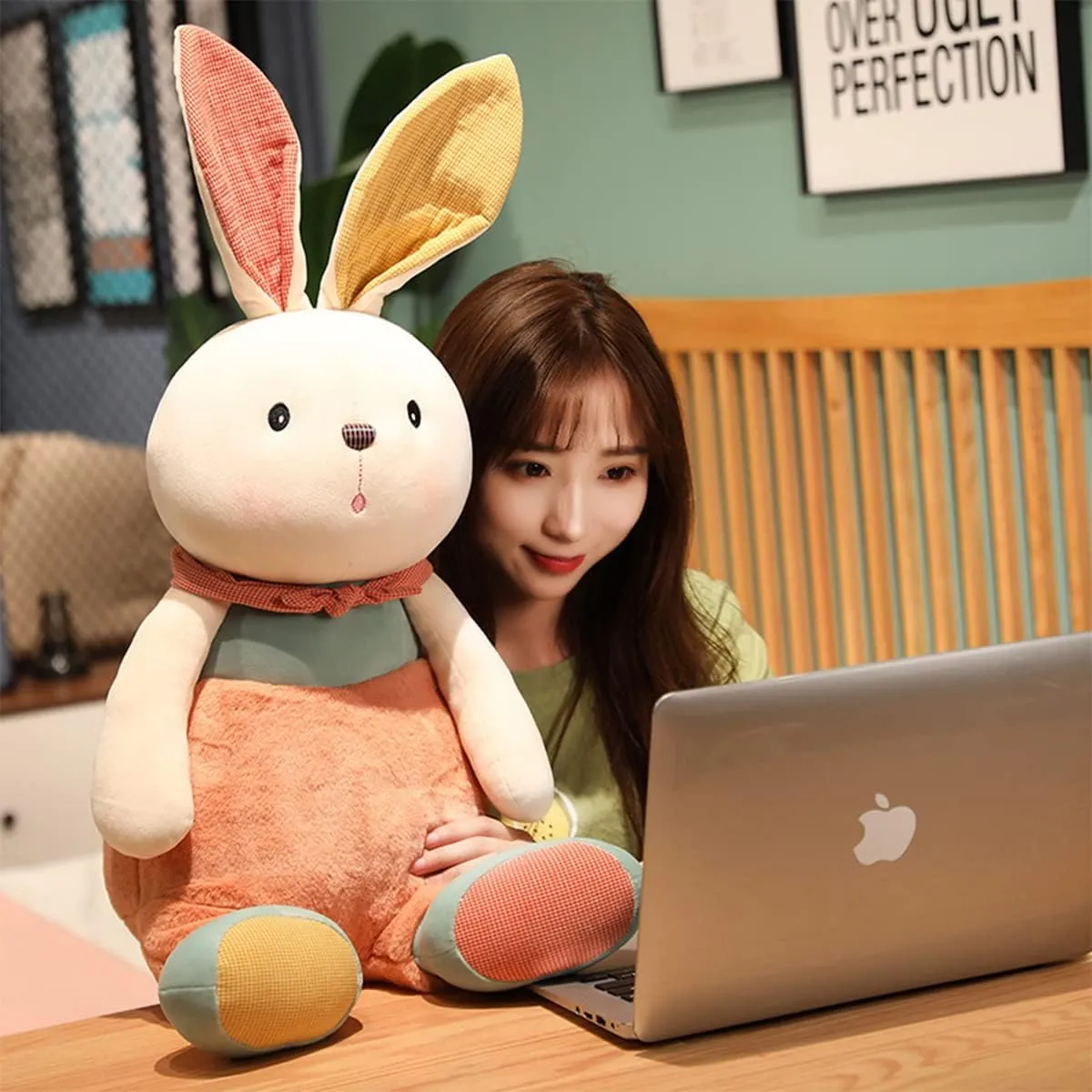 Cute Giant Bunny Hugging Body Pillow Soft Kawaii Stuffed Animal Comfortable Fluffy Plush Rabbit Toy Cartoon Plushies Surprise Gift for Adult Kid Girls