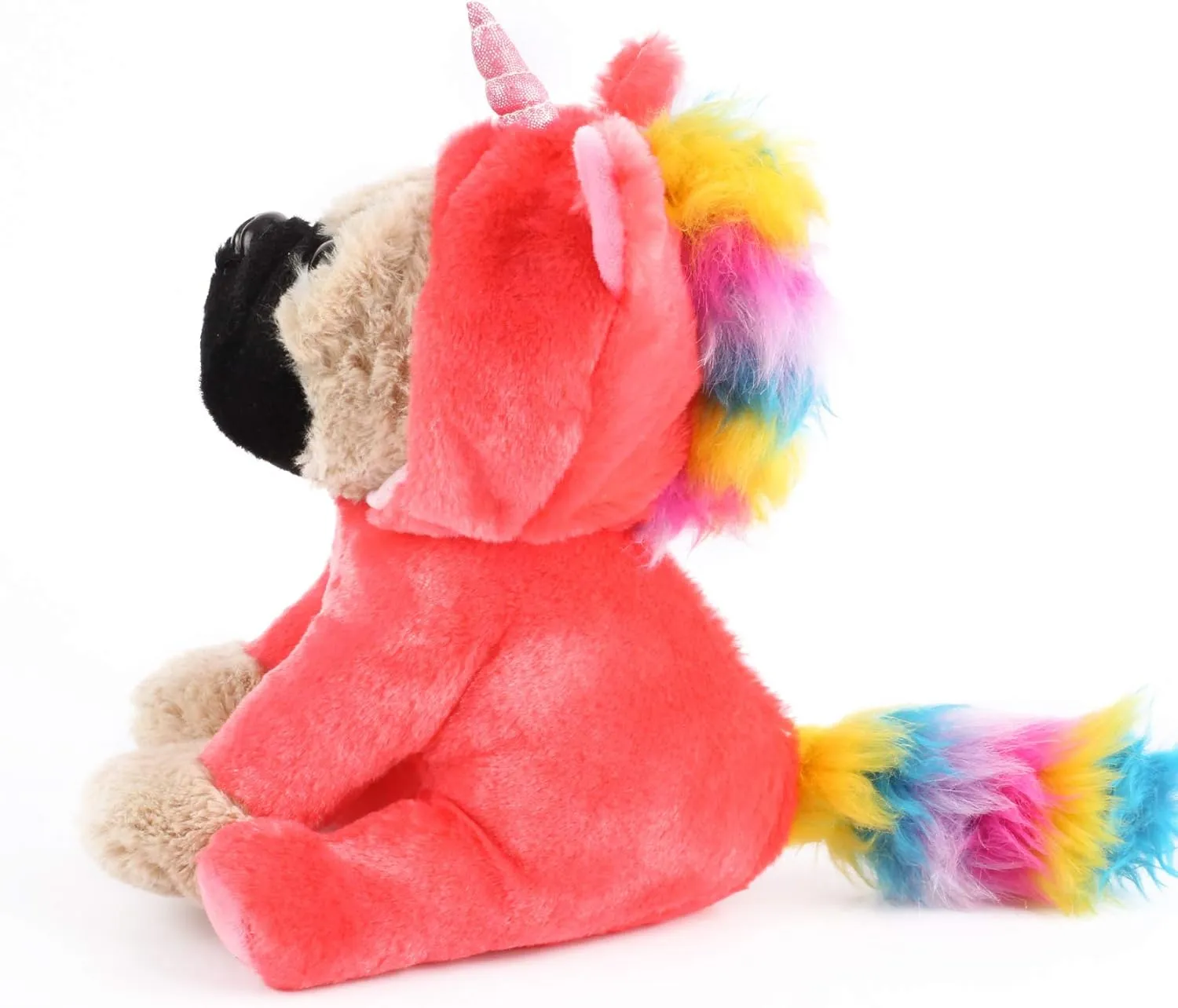 Cute Pug Stuffed Animal Pugicorn Dog Dressed as Hot Pink Unicorn,Plush Soft Puppy Toy in Costume with Spark Horn Rainbow Mane and Tail, Great Gift for Kids,12 Inch