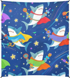 Cute Cartoon Shark Blue Beach Cabana UPF50  Water-Resistant Large Sun Shelter Includes Sand Shovel, Sandbags, Stability Poles for Camping, Picnics, Backyard