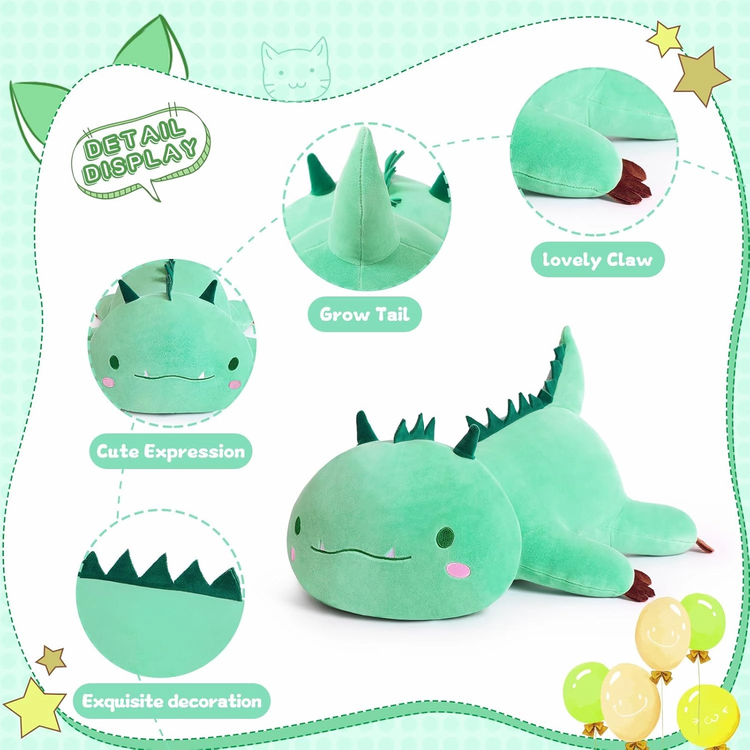 Cute Dinosaur Plush Toy Soft Stuffed Animal Dinosaur Plush Pillow Kawaii Plush Hugging Toy for Kids and Girls(Dinosaur,50cm/19.6in)